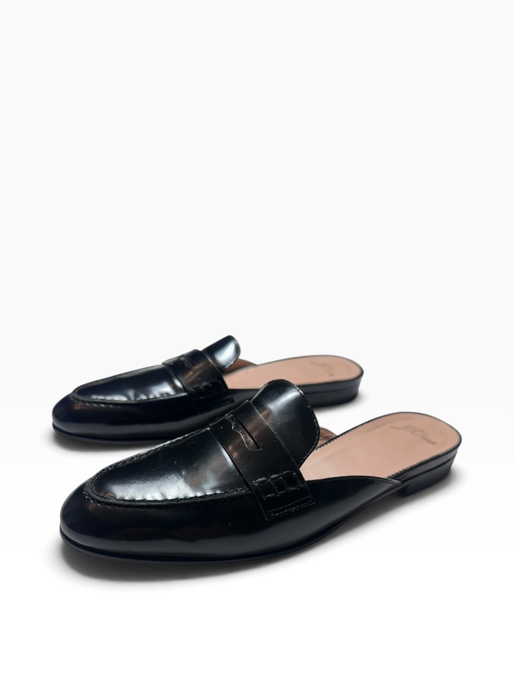 J.Crew Black Leather Penny Loafer Mules Backless Preppy Shoes Size 9